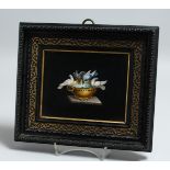 A SUPERB 19TH CENTURY ITALIAN MICRO MOSIAC PANEL depicting PLINYS DOUES. 4.4 x 5.5ins framed.
