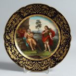 A VERY GOOD 19TH CENTURY VIENNA PLATE rich blue and gilt border with a scene painted by J Reiner.