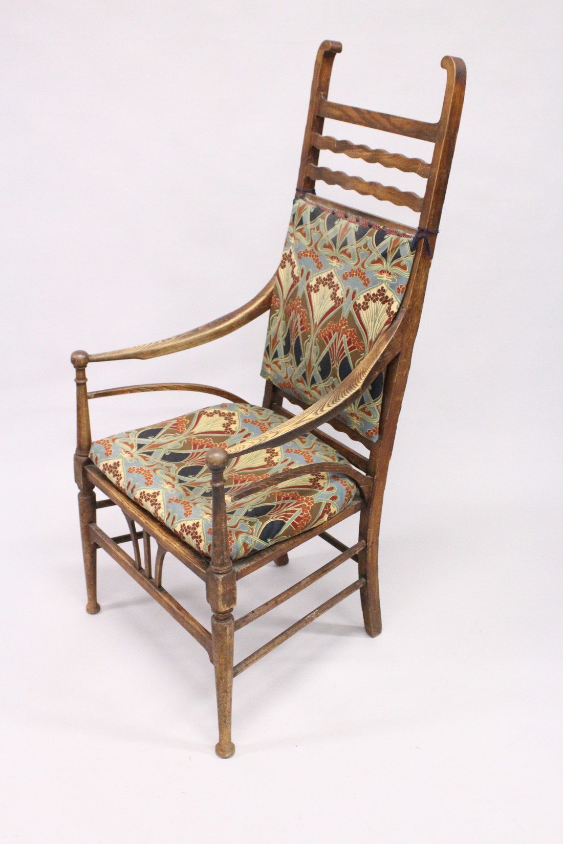 A GOOD LIBERTY RUSTIC ARM CHAIR with Liberty print padded back and seat. - Image 11 of 16