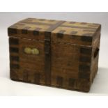 AN OAK AND IRON BAND SILVER CHEST, the front with applied brass owner's plaque for " Lord Alex