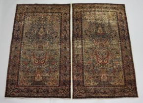 A GOOD PAIR OF PERSIAN KIRMAN CARPETS, beige ground with all over floral design. Each 7ft 4ins x 4ft