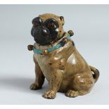 A COLD PAINTED BRONZE PUG DOG INKWELL.