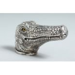 A HEAVY CAST SILVER CROCODILE VESTA CASE.