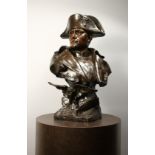 HENRI GODET (1863 - 1937) FRENCH A SUPERB LARGE BRONZE BUST OF NAPOLEON, his head looking to his