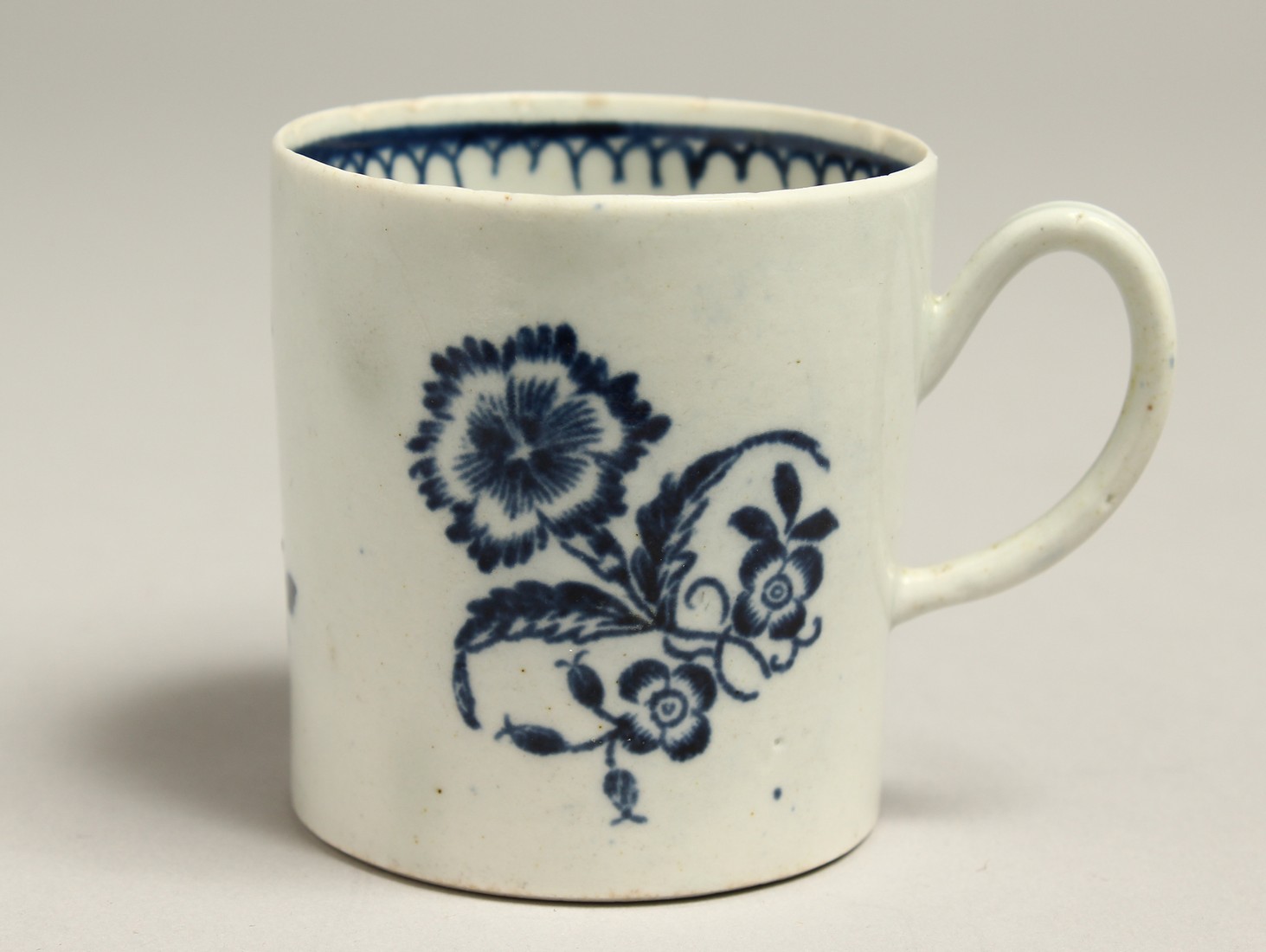 A PENNINGTONS LIVERPOOL BLUE AND WHITE CAN, Gillyflower Pattern, circa. 19790.