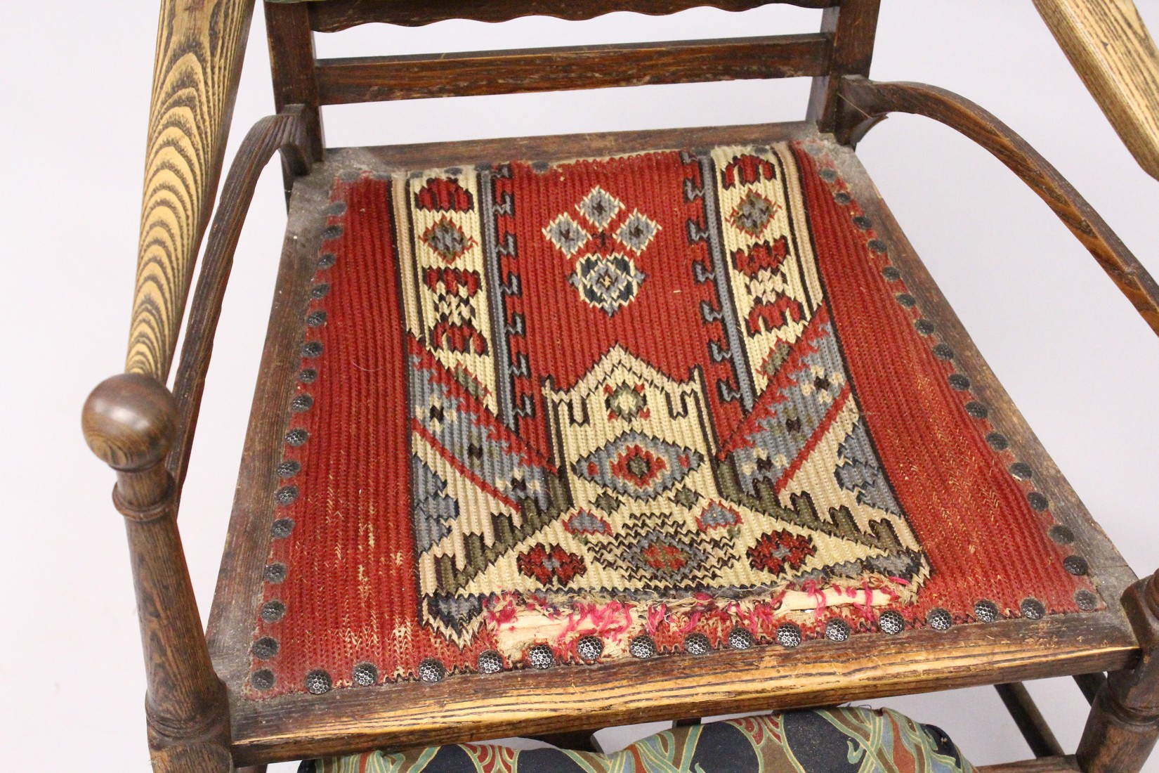 A GOOD LIBERTY RUSTIC ARM CHAIR with Liberty print padded back and seat. - Image 8 of 16