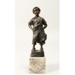 GROENER. A GOOD SMALL STANDING BRONZE FIGURE OF A COBBLER, on a marble base. 8.5ins high.