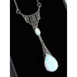 A SILVER AND GILSON OPAL PENDANT AND CHAIN.