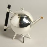 A CHRSTOPHER DRESSER DESIGN SILVER PLATE SPHERICAL TEA POT.