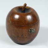 A WOODEN APPLE TEA CADDY 4ins high.