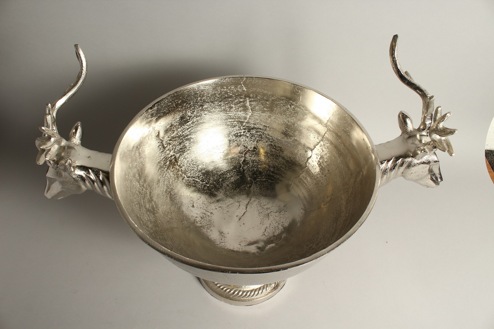 A CIRCULAR PEDESTAL WINE COOLER with stag handles 13ins diameter. - Image 3 of 3