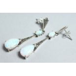 A PAIR OF SILVER AND GILSON OPAL DROP EAR RINGS