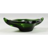 AN ART DECO GREEN GLASS BOWL 14ins long.