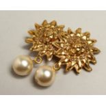 A PAIR OF CHANEL GILT AND PEARL EARRINGS.