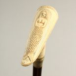 A BONE HANDLE WALKING STICK, SPIKE. 36ins long.