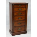 A GOOD 19TH CENTURY MAHGOANY MILITARY WELLINGTON CHEST OF SIX GRADUATED DRAWERS with inset brass