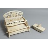 A GOOD IVORY TABLE INKSTAND with paper knife and blotter. 7ins wide.
