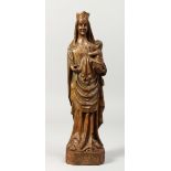 A SMALL 18TH CENTURY CARVED WOOD VIRGIN AND CHILD. 12ins high.