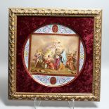 A SUPERB LARGE 19TH CENTURY VIENNA CIRCULAR PLATE painted with a religious scene. 14ins diameter