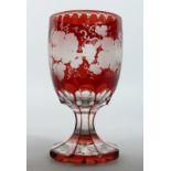 A GOOD BOHEMIAN GOBLET ENGRAVED WITH FRUITING VINES on an octagonal base. 5.5ins high.