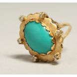 AN 18CT GOLD, TURQUOISE AND DIAMOND CLUATER RING