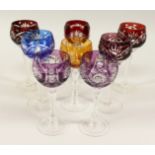 EIGHT CUT GLASS HOCK GLASSES, various designs and sizes.