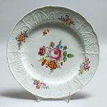 A 19TH CENTURY MEISSEN PORCELAIN PLATE painted with flowers. Cross swords mark in blue 9.5ins