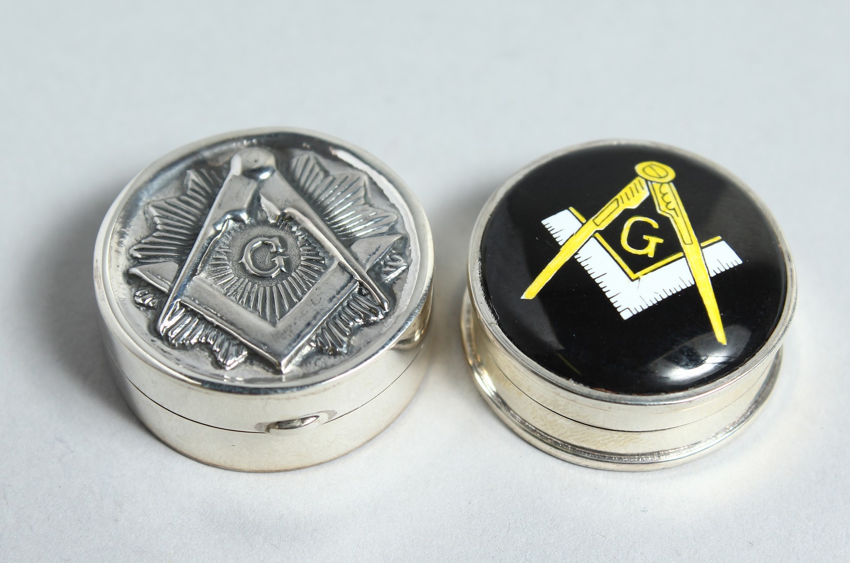 TWO SILVER MASONIC PILL BOXES