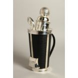 A SILVER PLATED GOLF BAG COCKTAIL SHAKER