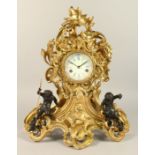 A GOOD LOUIS XVITH DESIGN ORMOLU AND BRONZE CLOCK with white dial, blue Roman numerals and bronze