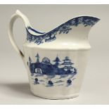 A STAFFORDSHIRE BLUE AND WHITE SILVER SHAPE JUG, circa. 1790 - 1800.