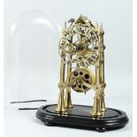 A 19TH CENTURY BRASS SKELETON CLOCK, with fusee movement, striking on a bell, under a glass dome