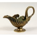 A CLASSICAL BRASS SWAN EWER. 9ins long.