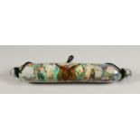 A GOOD VICTORIAN GLASS ROLLING PIN, 16ins long.
