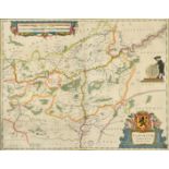 'Namurcum Comitatus Auctore Iohann Surhonio', after Blaeu, a 17th Century outline coloured map,