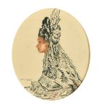 Circle of Russell Flint, a study of a lady in profile, watercolour, bears signature, 9" x 7.5"