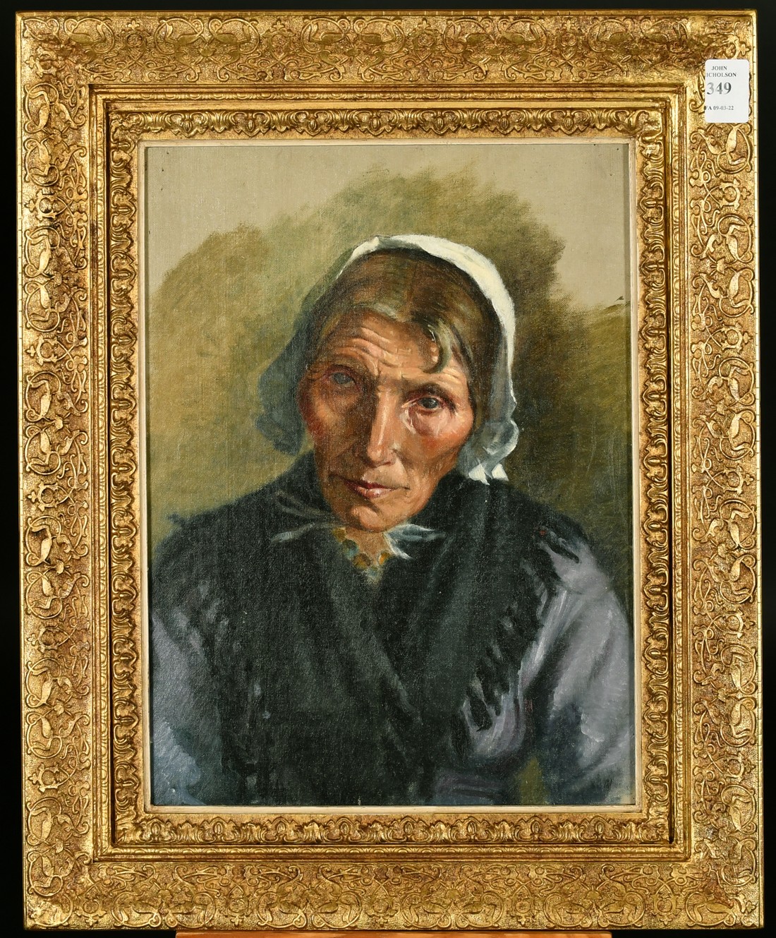 Late 19th early 20th Century, Portrait of an elderly lady wearing a white bonnet, oil on board, - Image 2 of 4