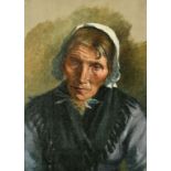 Late 19th early 20th Century, Portrait of an elderly lady wearing a white bonnet, oil on board,