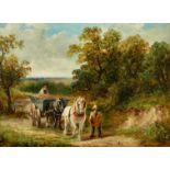 Attributed to George Turner (1843-1910) British, figures with a horse and cart on a country lane,