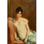 A painted porcelain plaque of Madame Recamier after the painting by Gerard, 6.25" x 4.5".