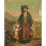 19th Century School, a pair of scenes of female figures with a young child, oil on canvas, 30" x