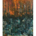 20th Century Expressionist School, Fire and water, oil on canvas, signed possibly Astrid, 27.5" x