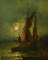 Rudolf Giffinger (19th Century), A Dutch barge unloading by moonlight, oil on panel, signed, 20.5" x