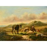 20th Century School, a young shepherd and his flock, oil on panel, 11.5" x 15.5".