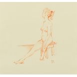 20th Century Dutch School, a pair of chalk drawings of female nude figures, indistinctly signed with