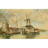 L. Van Staaten / Norris Fowler Willatt, a canal scene with Dutch barges, watercolour, signed, 13"