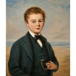 W. Child, Portrait of Walter Harold Davies standing on the beach, oil on canvas, initialed and dated