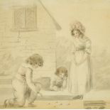19th Century School, a scene of children playing marbles, pencil and wash, 8" x 8", along with a
