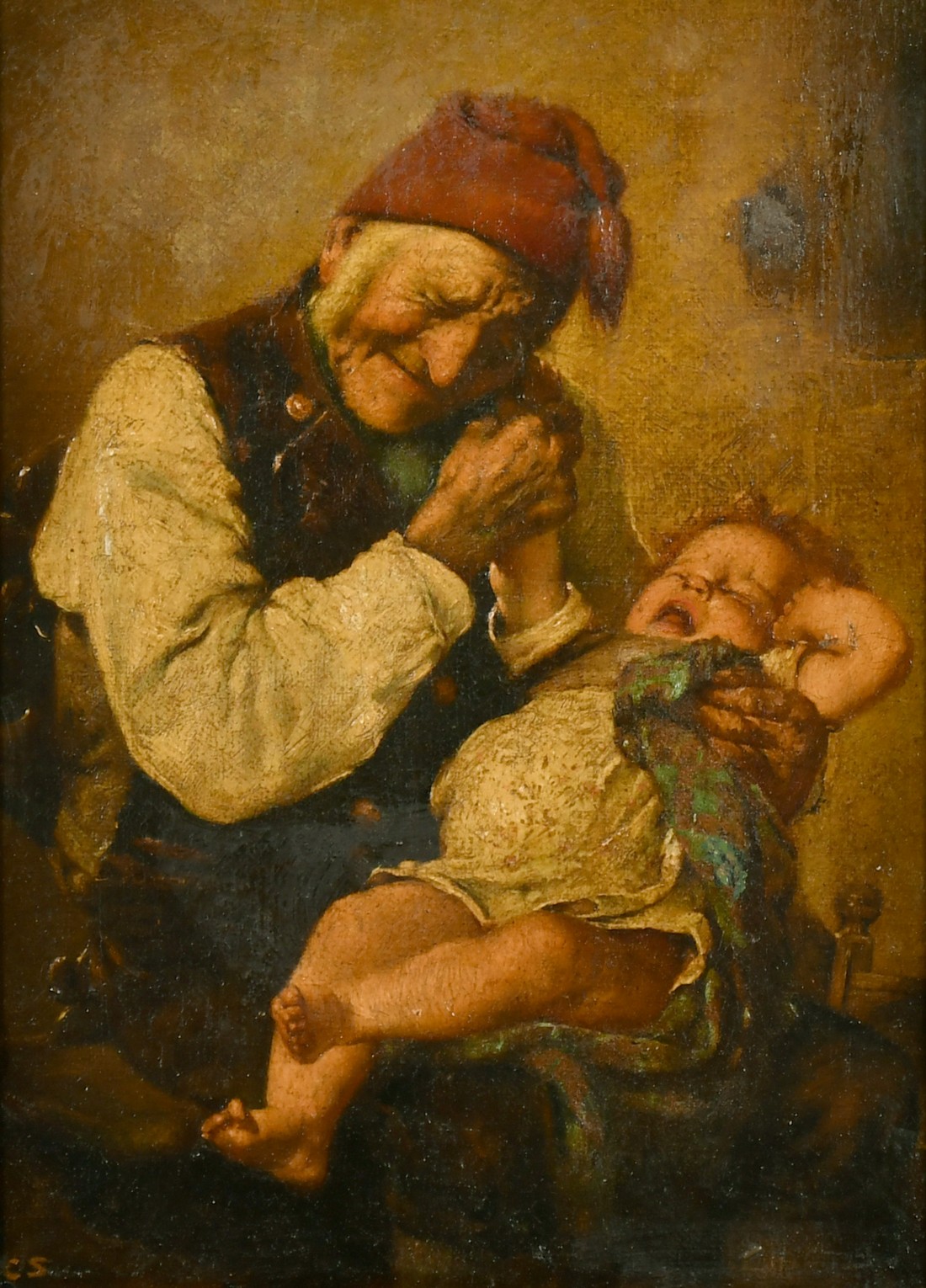 Italian School (19th Century), A portrait of an elderly man seated with a young child on his lap,