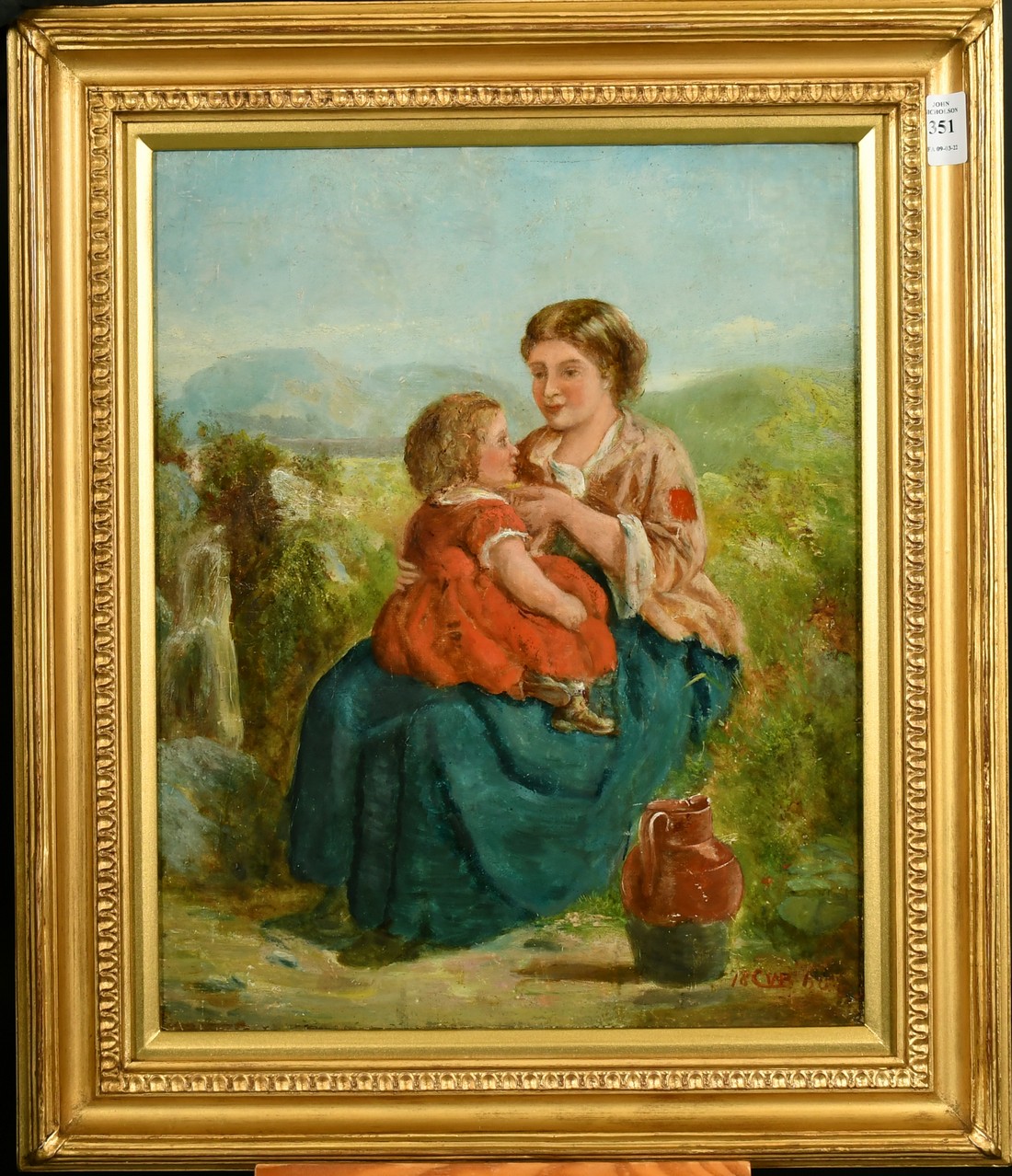 CWB (19th Century) Mother seated on a grass verge with a child on her lap and a jug by her side, - Image 2 of 4